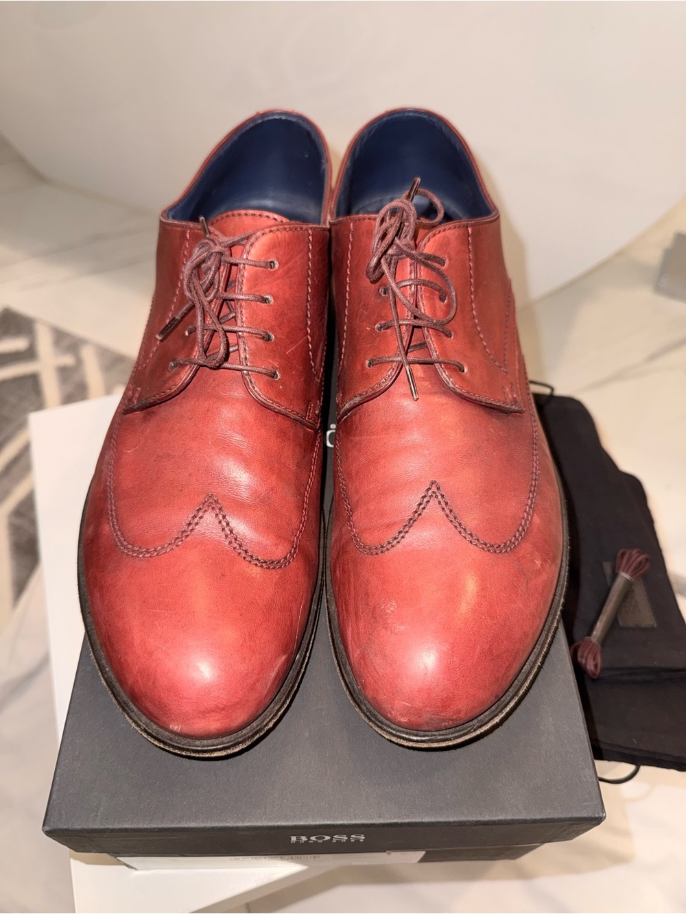 Men’s Boss By Hugo Boss Medium Red Lotux Leather Wingtip Dress Work Shoes 11
